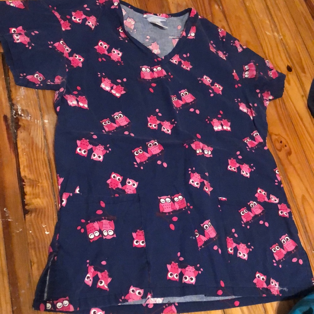 Pink owl scrub top size small